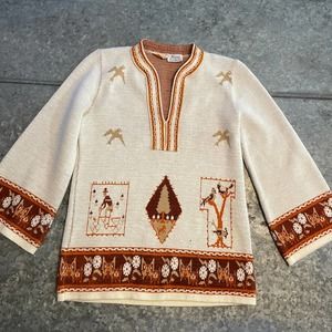 Vintage 70s Sabra Wintuk Sweater Navajo Native American Western Beige Medium